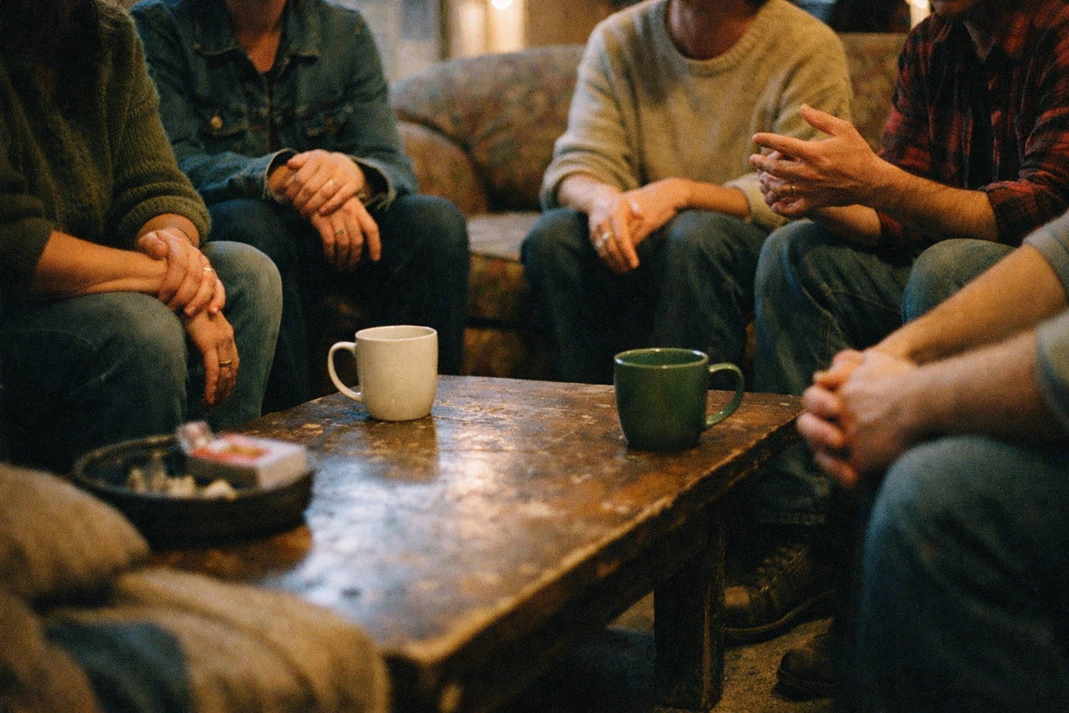 LGBTQ community support group gathering in living room for trans individuals