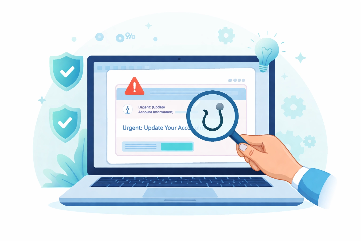 Laptop showing phishing training with security icons, emphasizing employee cybersecurity awareness in Sarasota County.