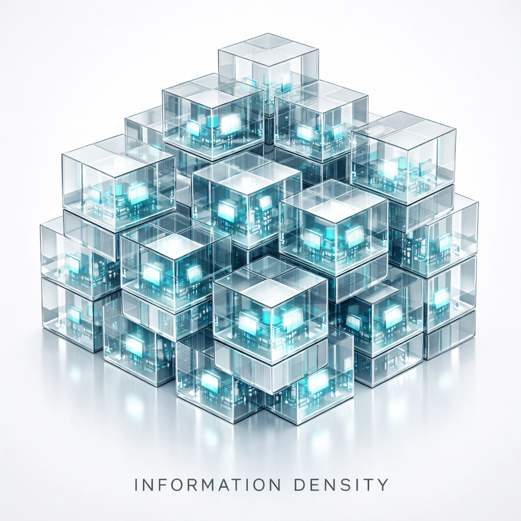 Structured data represented by organized glass cubes with flowing digital information