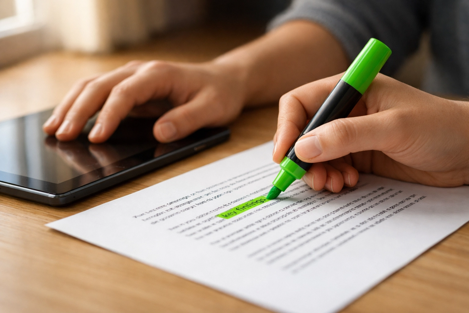 Close-up of a student highlighting phrases for SAT Reading practice and rhetorical analysis.