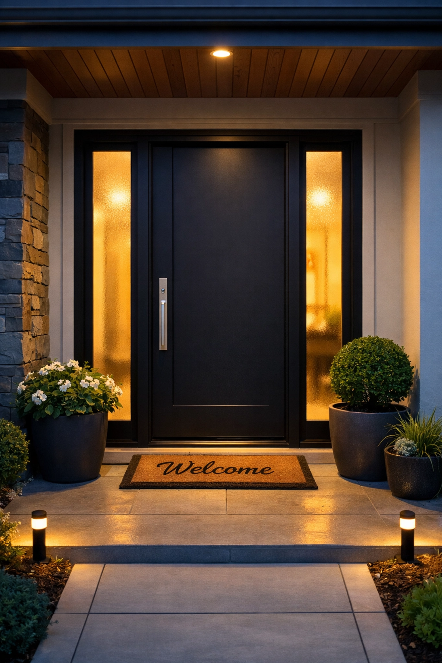 Secure home entrance with motion sensor lights for home watch service in Upstate SC