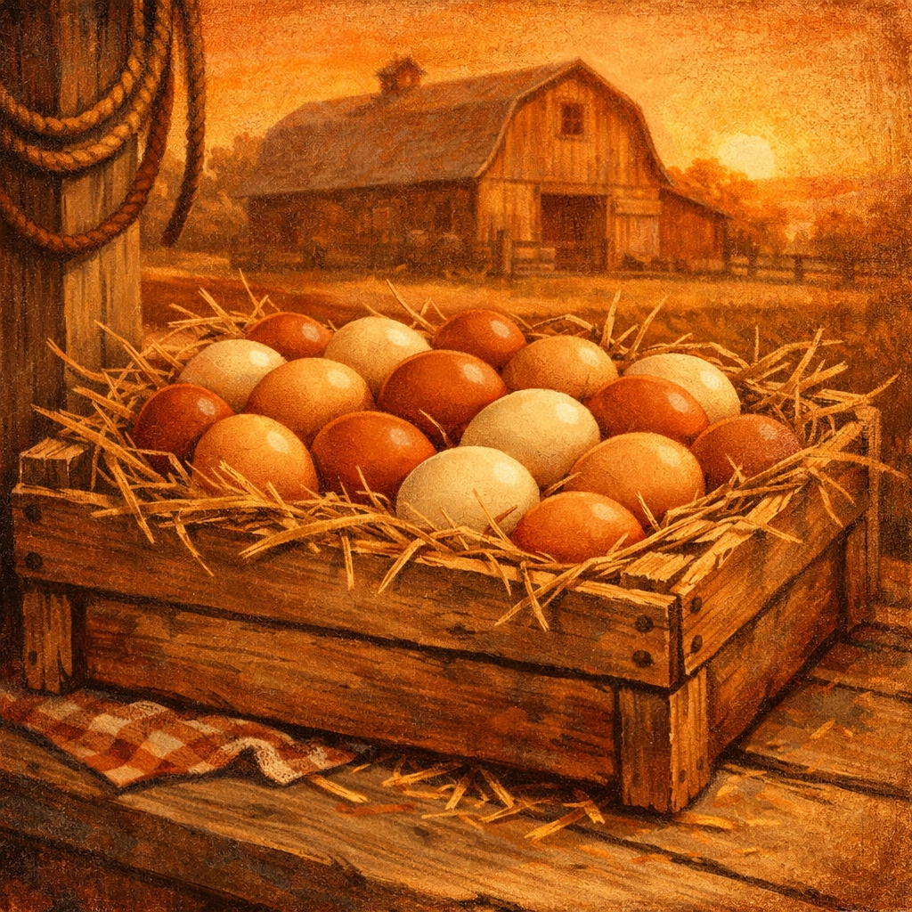 A wooden crate of fresh pasture raised eggs near me, harvested daily at Faithful Flock Farm.