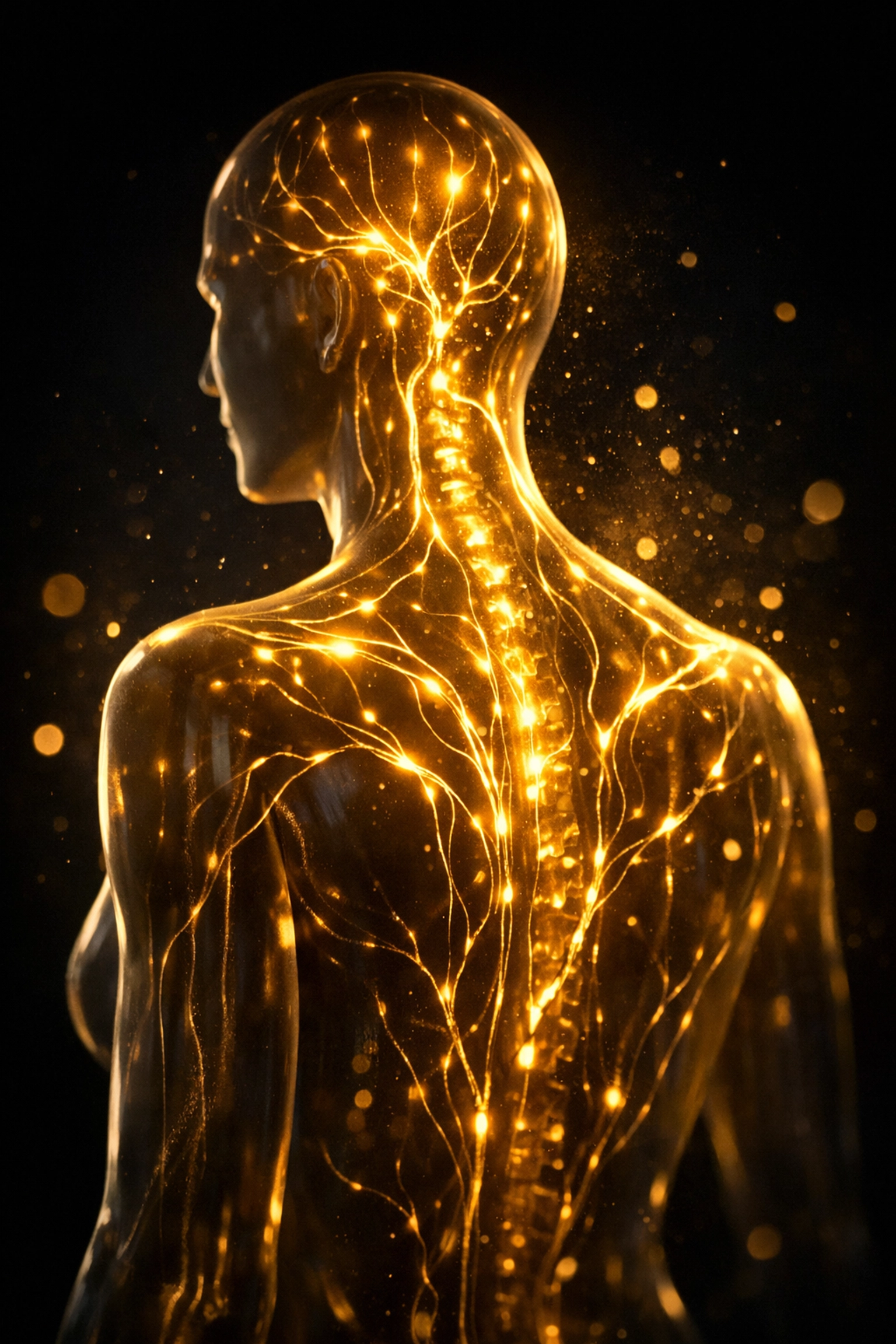 Golden silhouette illustrating how restorative sleep supports internal systems and hormonal health.