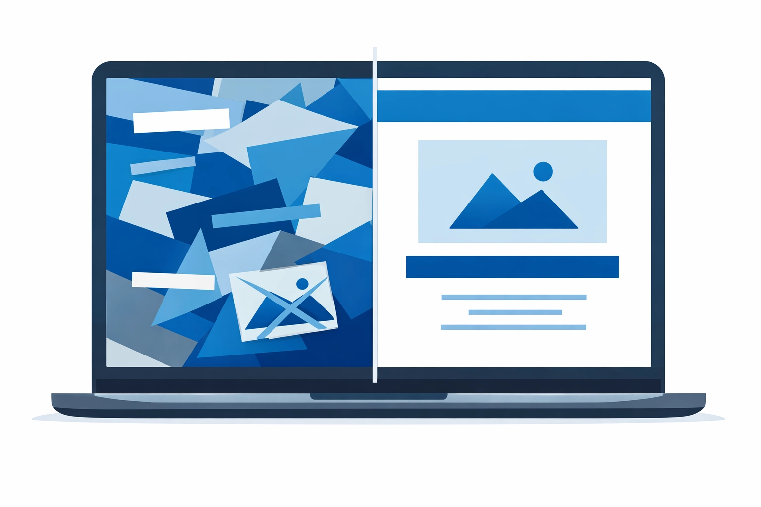 Website design contrast showing chaotic layout versus clean organized color hierarchy