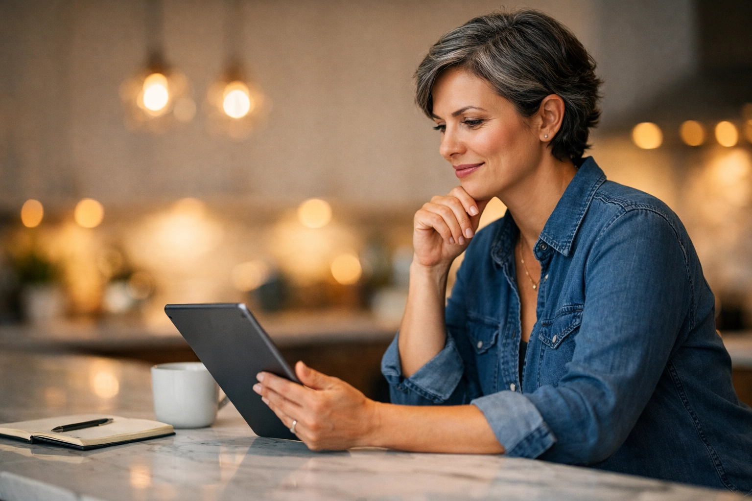 Confident borrower securely researching loan options in Canada on a tablet at home.