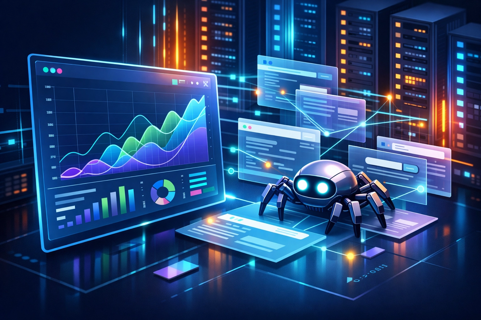 Googlebot explorant un site web avec tableau de bord des statistiques de crawl Google Search Console