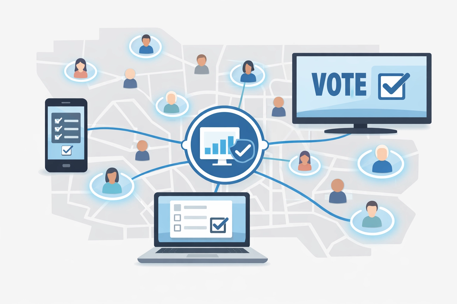 Multichannel programmatic advertising targeting voters on mobile, web, and connected TV screens.