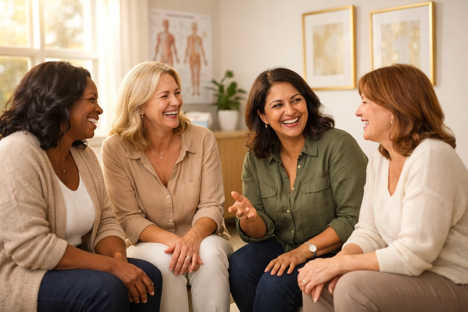 Women discussing BHRT hormone therapy options in Las Vegas medical consultation room