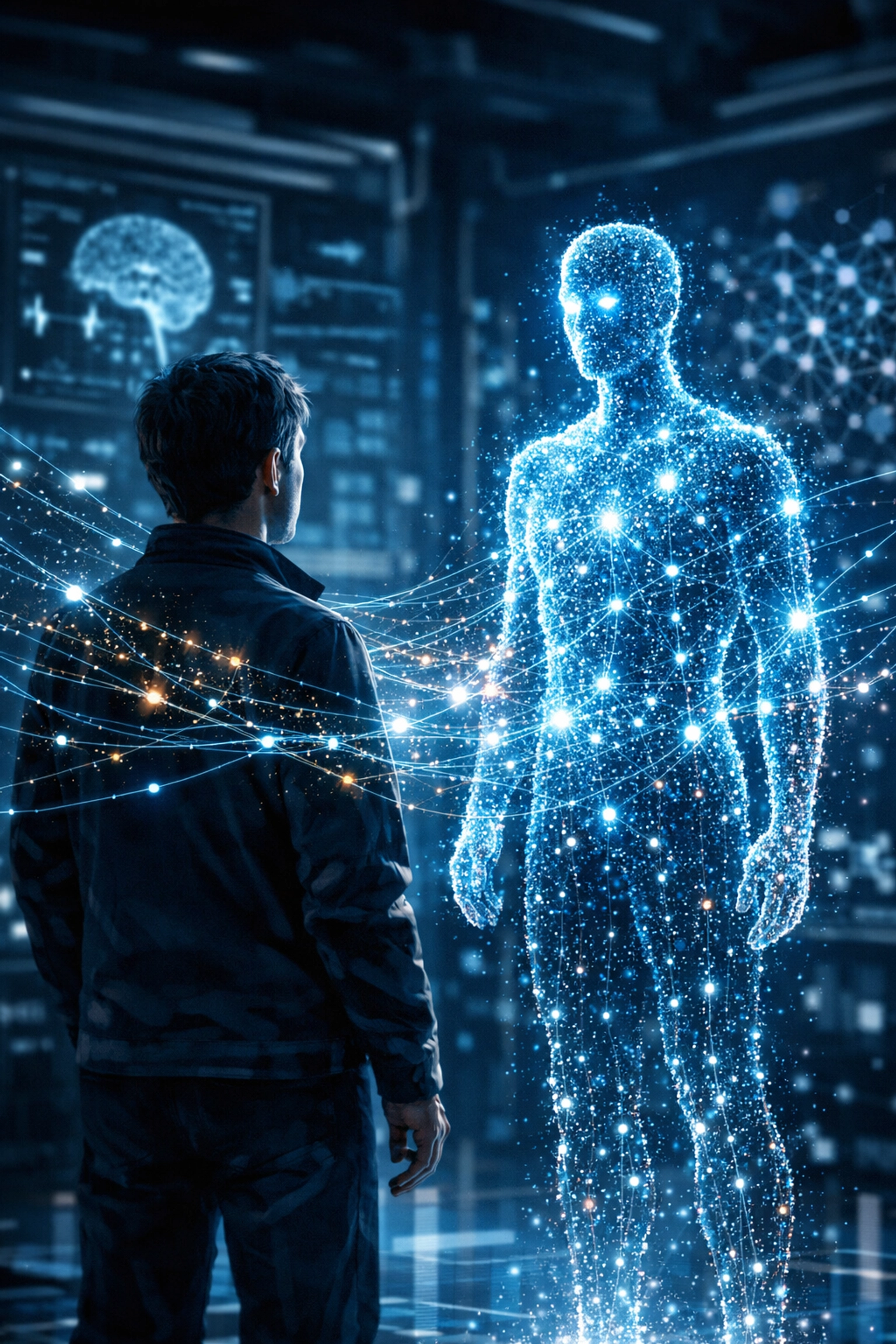 AI-powered digital twin visualization for personalized health data and longevity analysis.