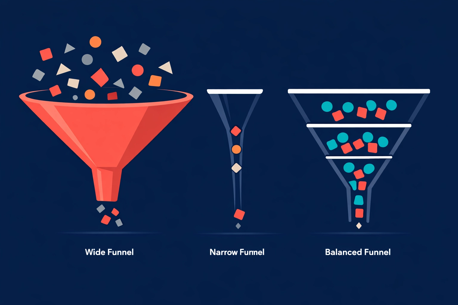 Three ICP funnel strategies showing too broad, too narrow, and optimized lead qualification for SaaS