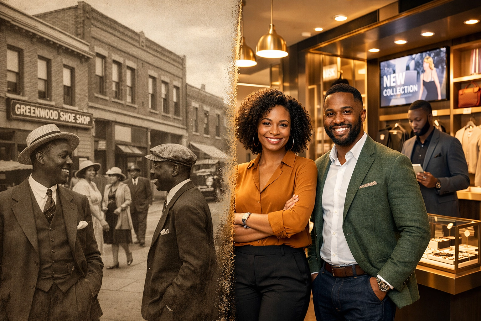 Original Black Wall Street Greenwood District compared to modern Black-owned businesses today