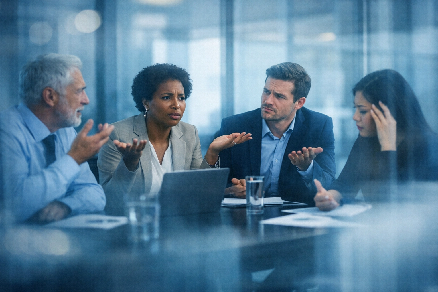 Business team struggling with miscommunication showing the cost of poor leadership communication