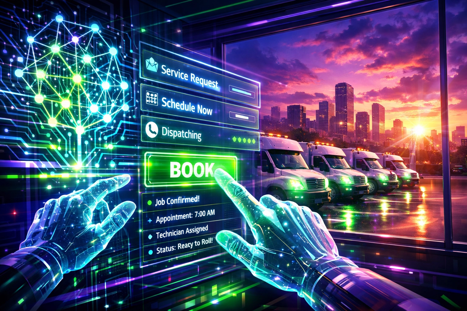 Automated AI system booking HVAC service calls and managing technician dispatching instantly.