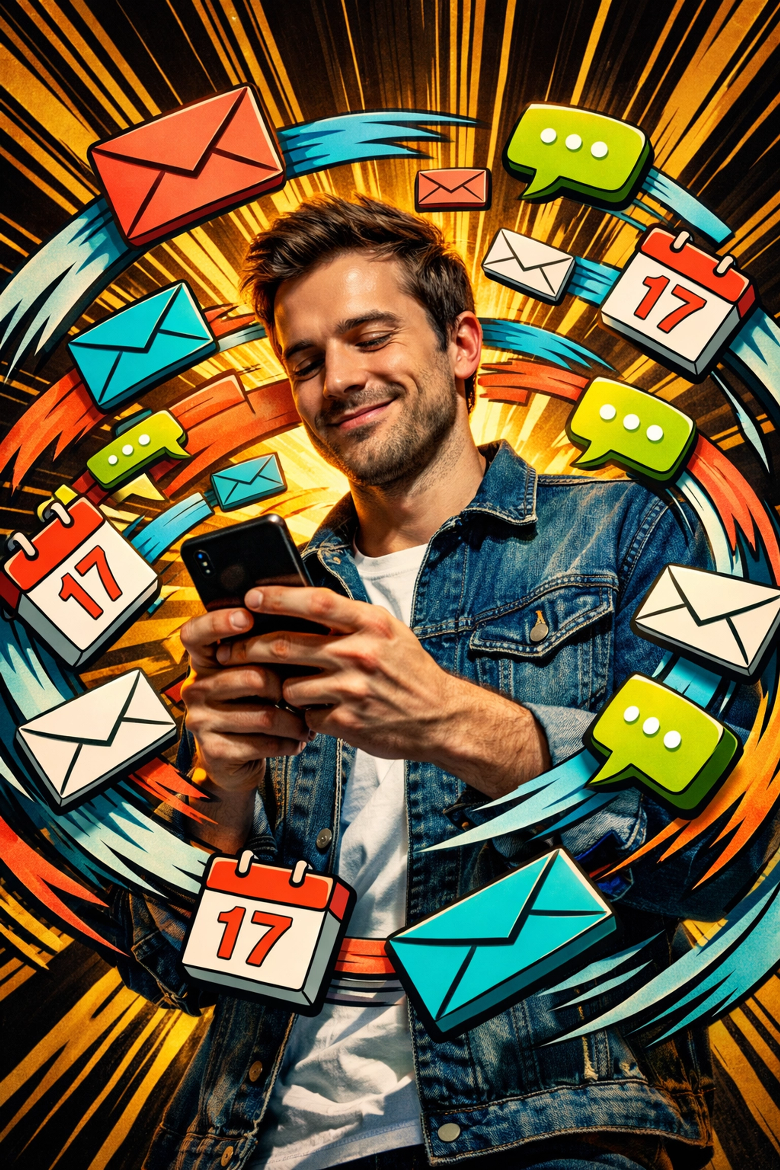 Business professional receiving automated email and text message follow-ups on mobile device