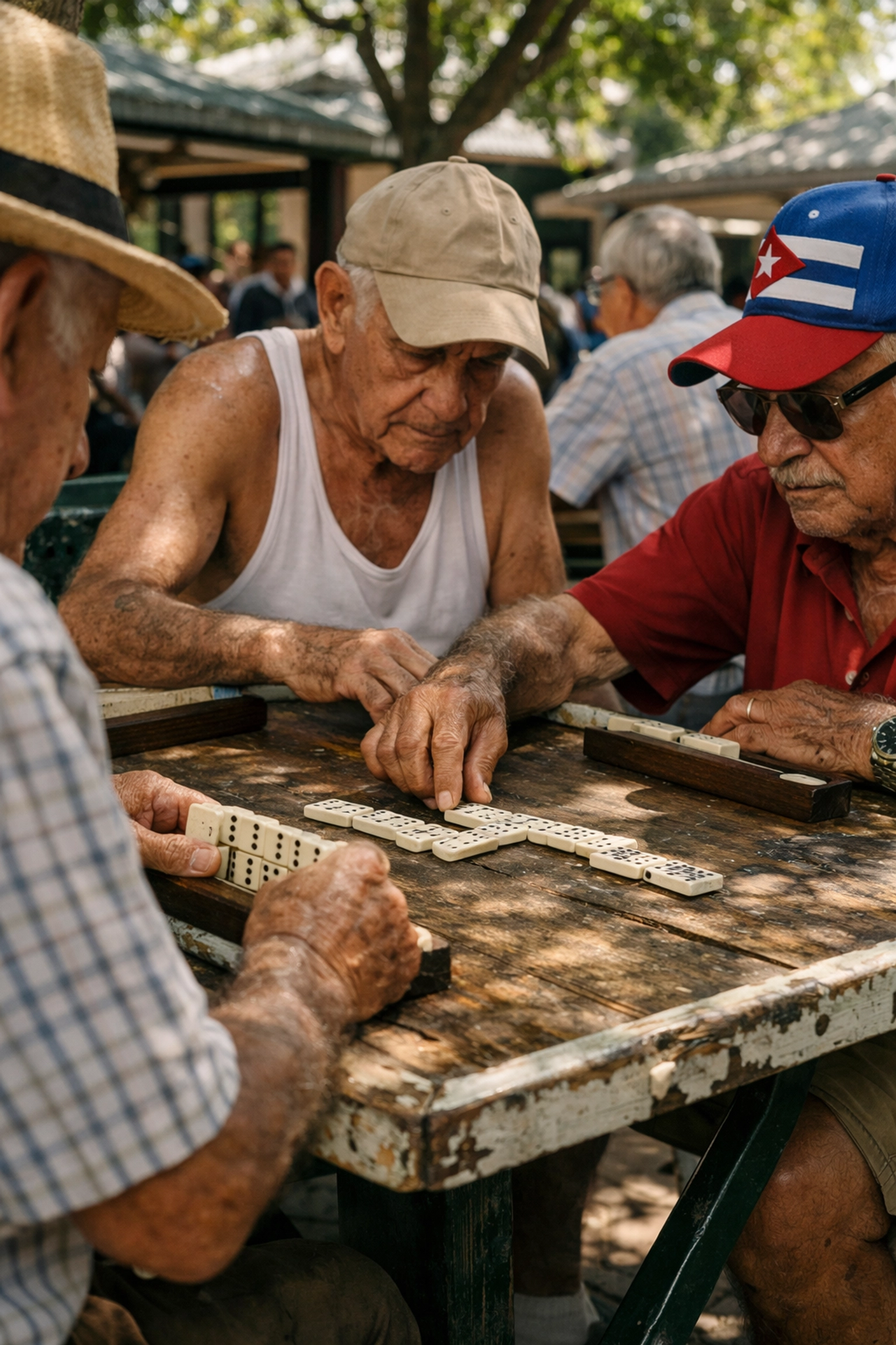 Local men playing dominoes in Little Havana, one of the many Miami hidden gems for cultural photography.