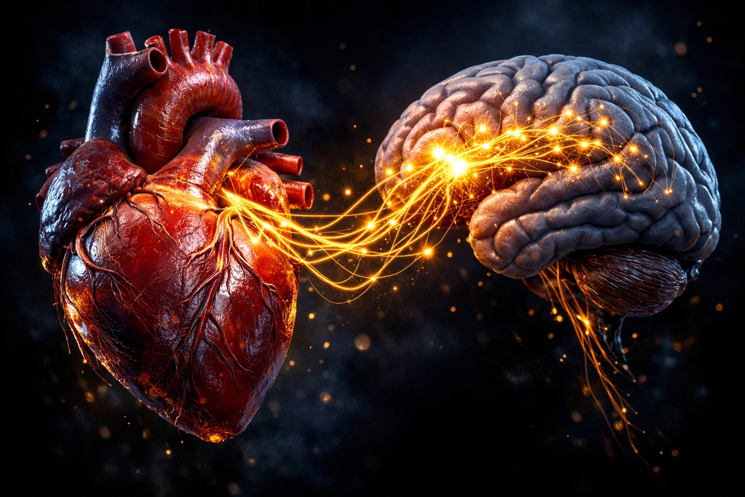 Illustration of neural connections between the heart and brain, highlighting how social health protects organs.