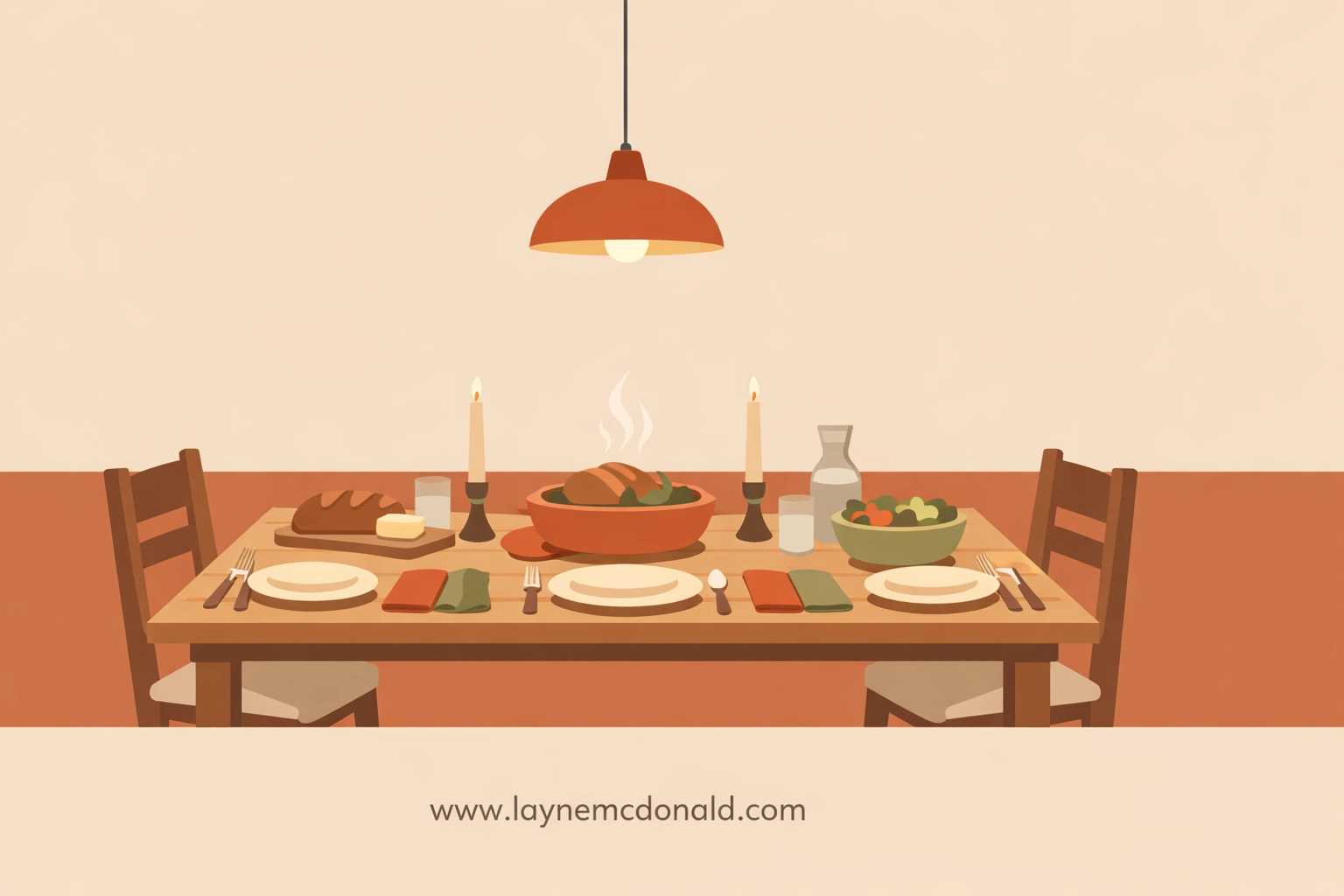 Minimalist illustration of a dining table set for a family meal, symbolizing a device-free zone for kids' safety.