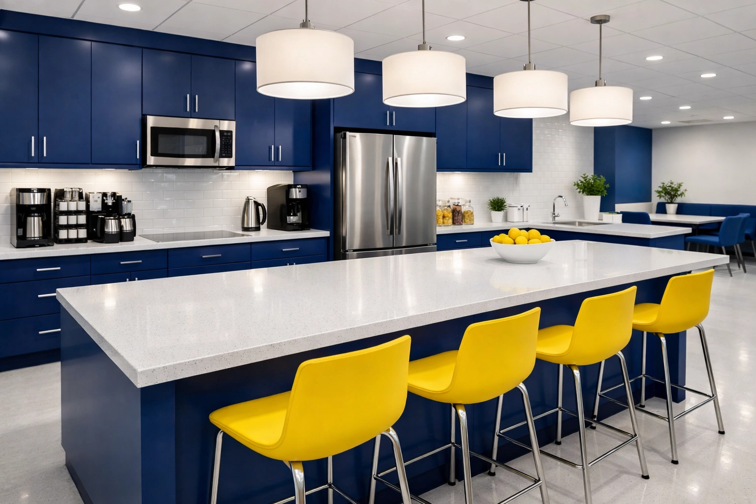 A sanitized modern office breakroom maintained by a professional commercial cleaning partner in Massachusetts.