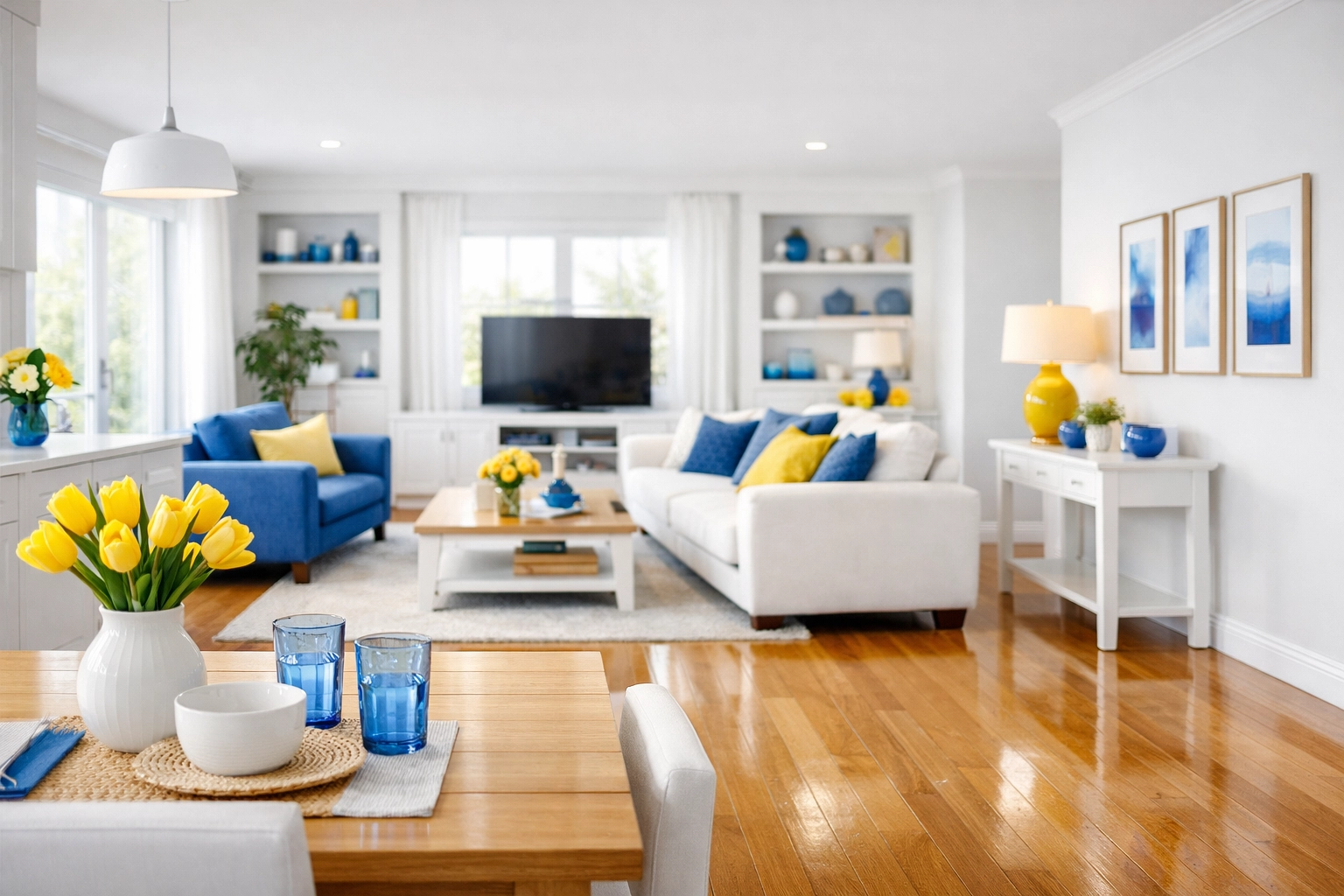 Deep cleaned open-plan living room in Leominster with polished floors and tidy interior decor.