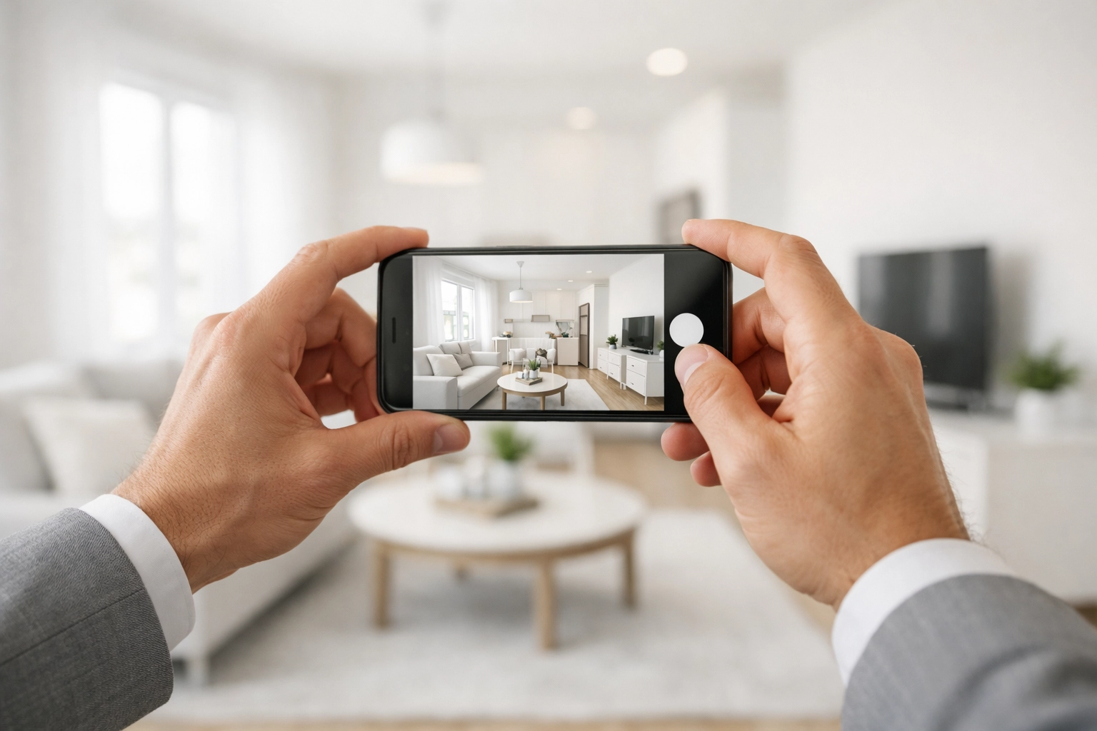 Documenting completed apartment turnover with smartphone photo of market-ready unit