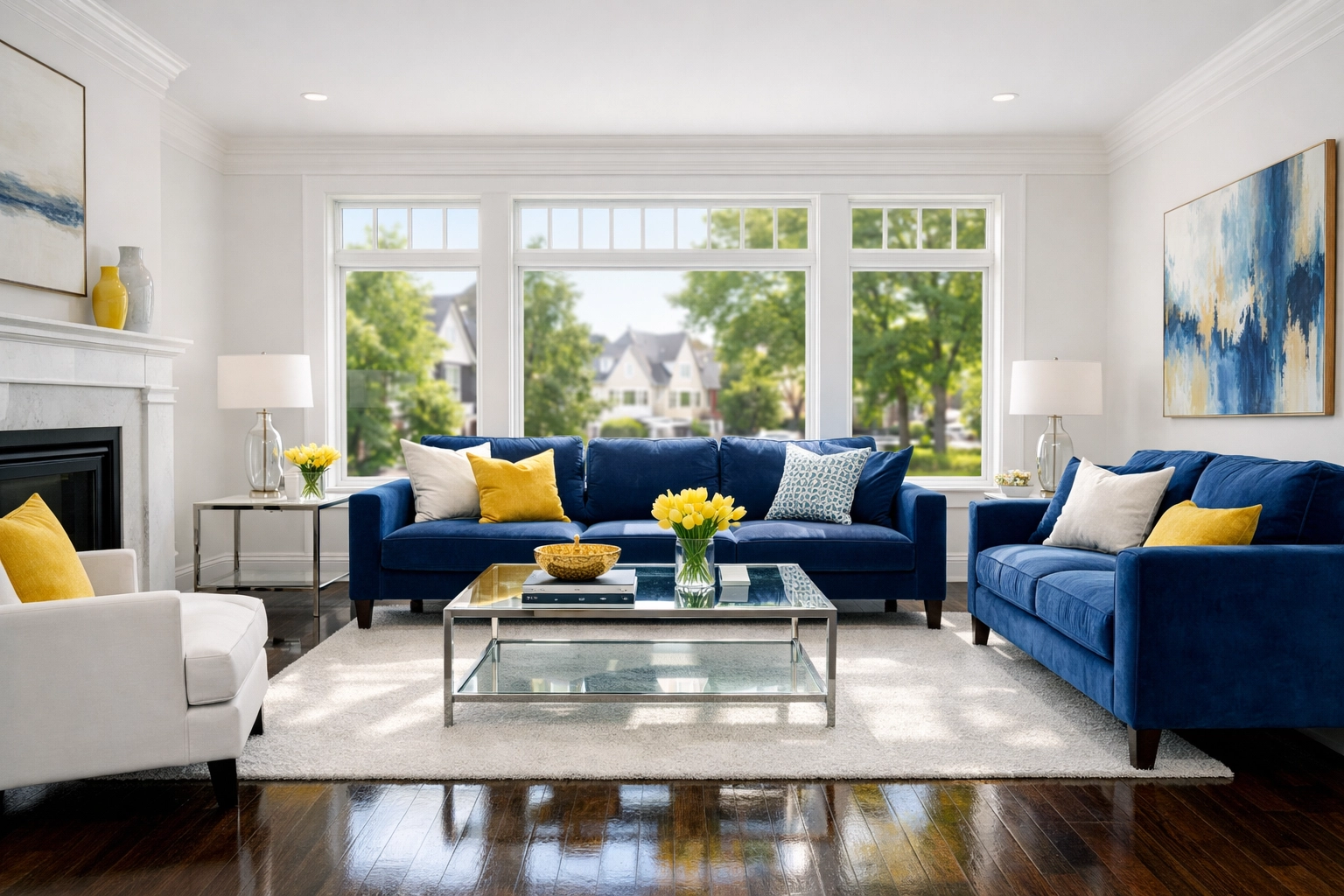 Pristine Worcester living room with hardwood floors after professional deep cleaning services near me.