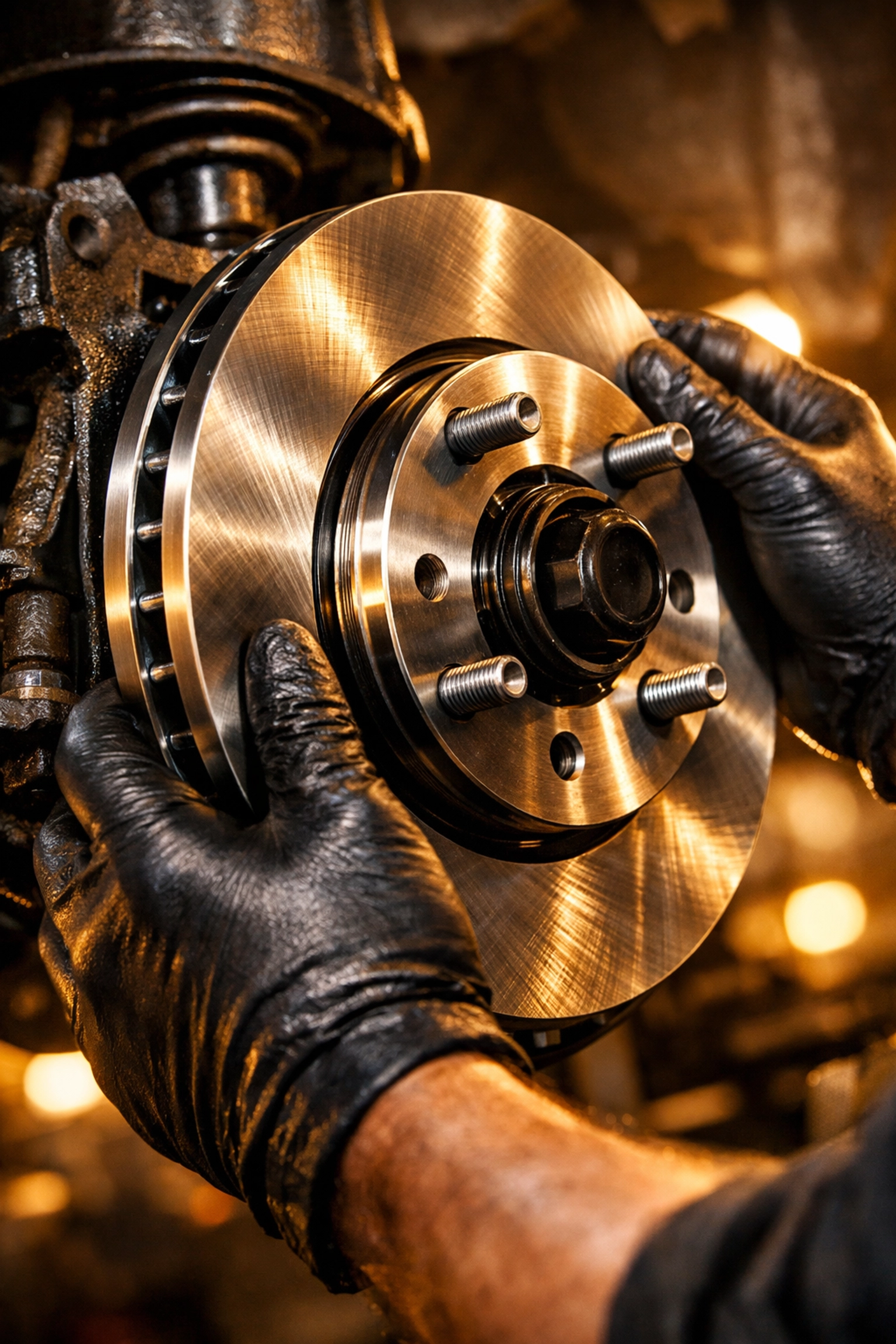 Expert mechanic installing new brake components for business fleet vehicle maintenance and safety.