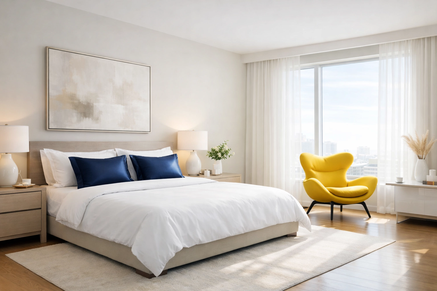 Clean, minimalist Belmont bedroom reflecting the mental clarity of regular bi-weekly house cleaning.