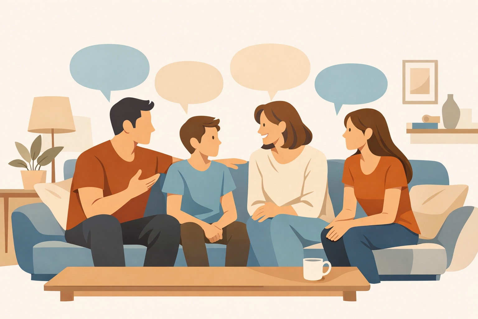 Christian family discussing Superman 2025 movie together on living room couch