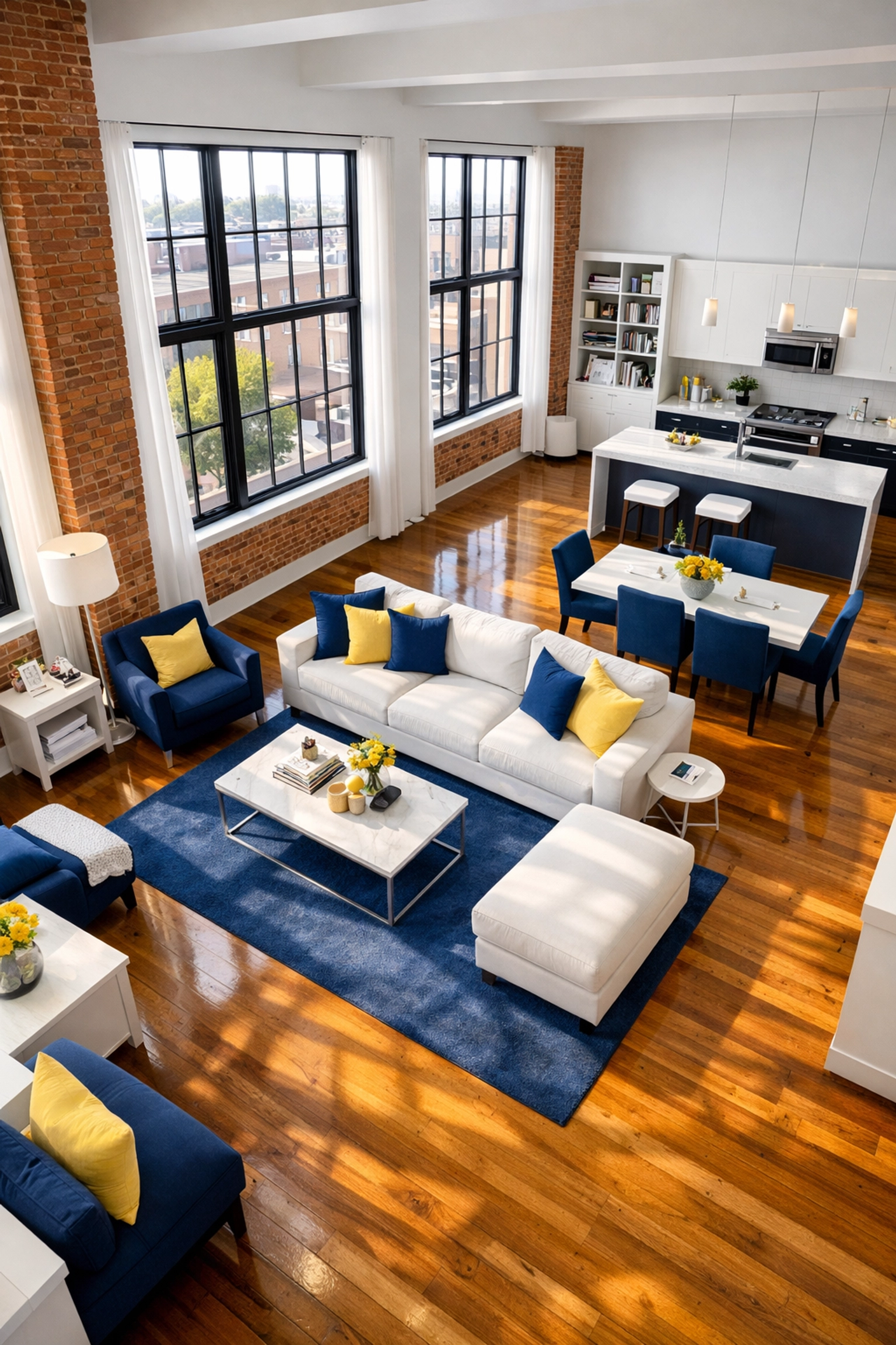 Professionally cleaned modern mill loft apartment in Lowell featuring bright windows and organized living space.