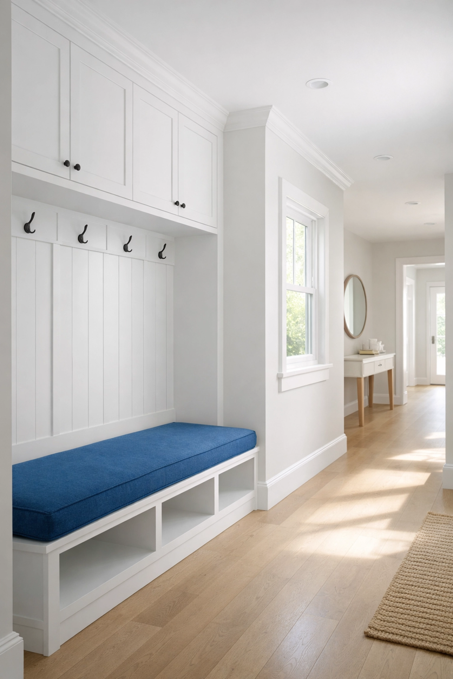 An organized, dust-free entryway in a Somerville home prepared for professional deep cleaning services.