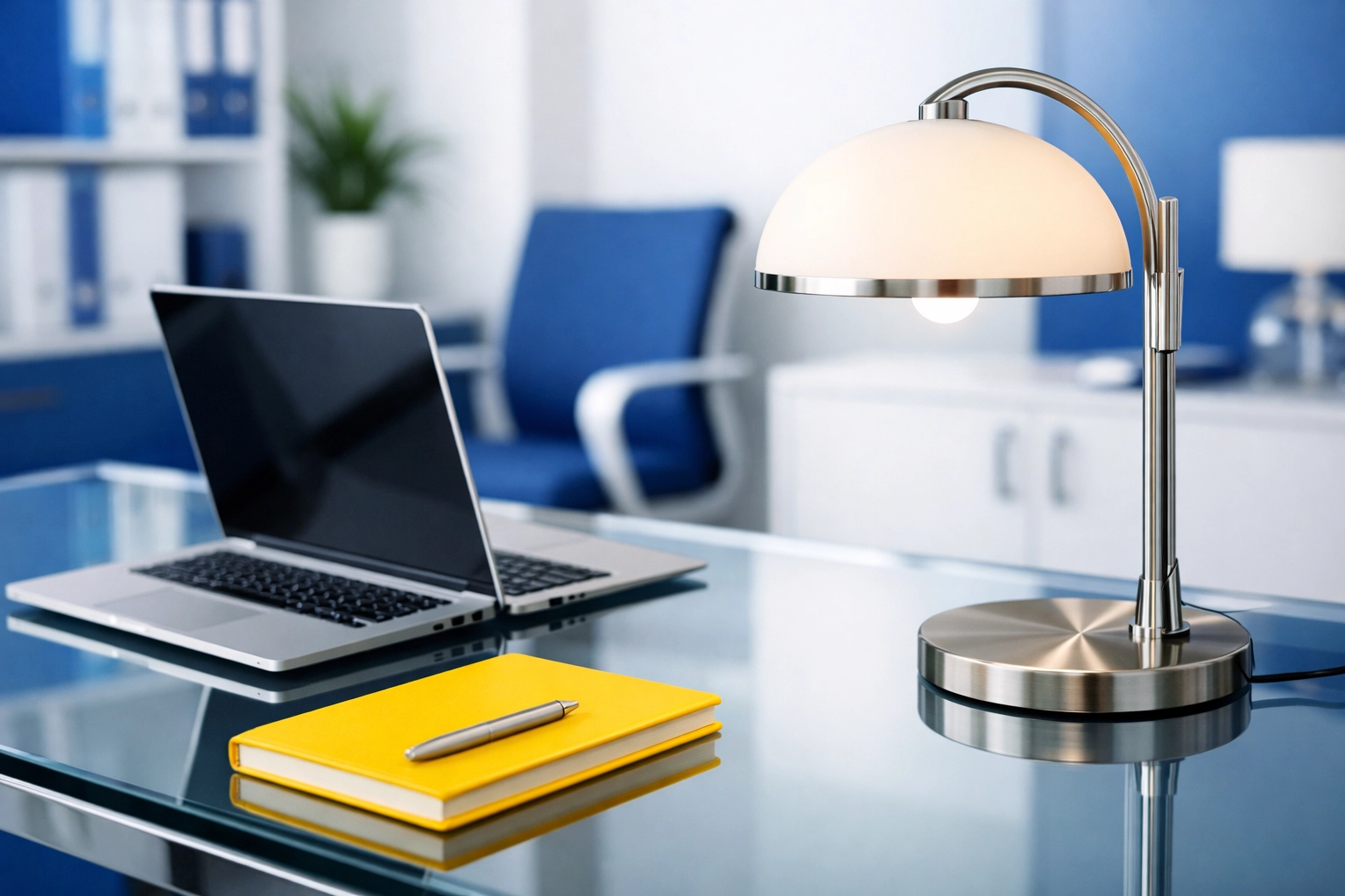 A spotless, dust-free executive workstation in a sanitized office environment, showing high-end professional cleaning.