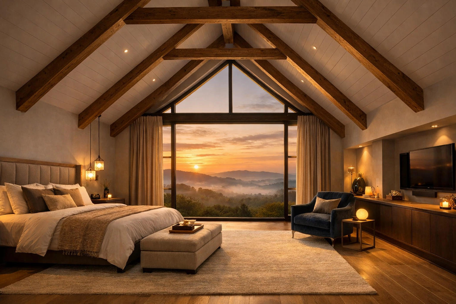 Luxurious master suite with vaulted ceilings in a Chichester bungalow second floor transformation.