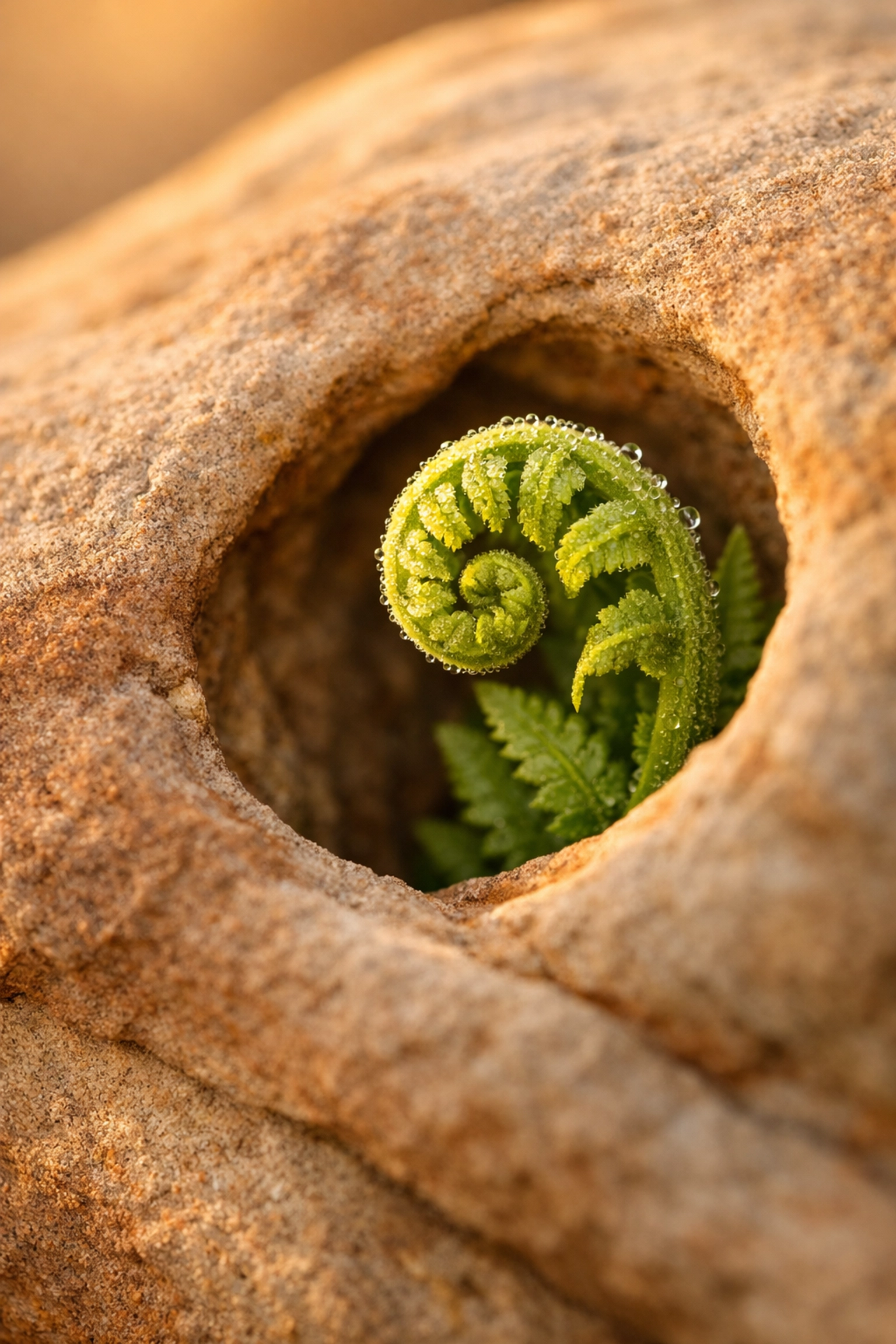 A green fern growing from a rock representing growth and self-forgiveness in a healing journey.