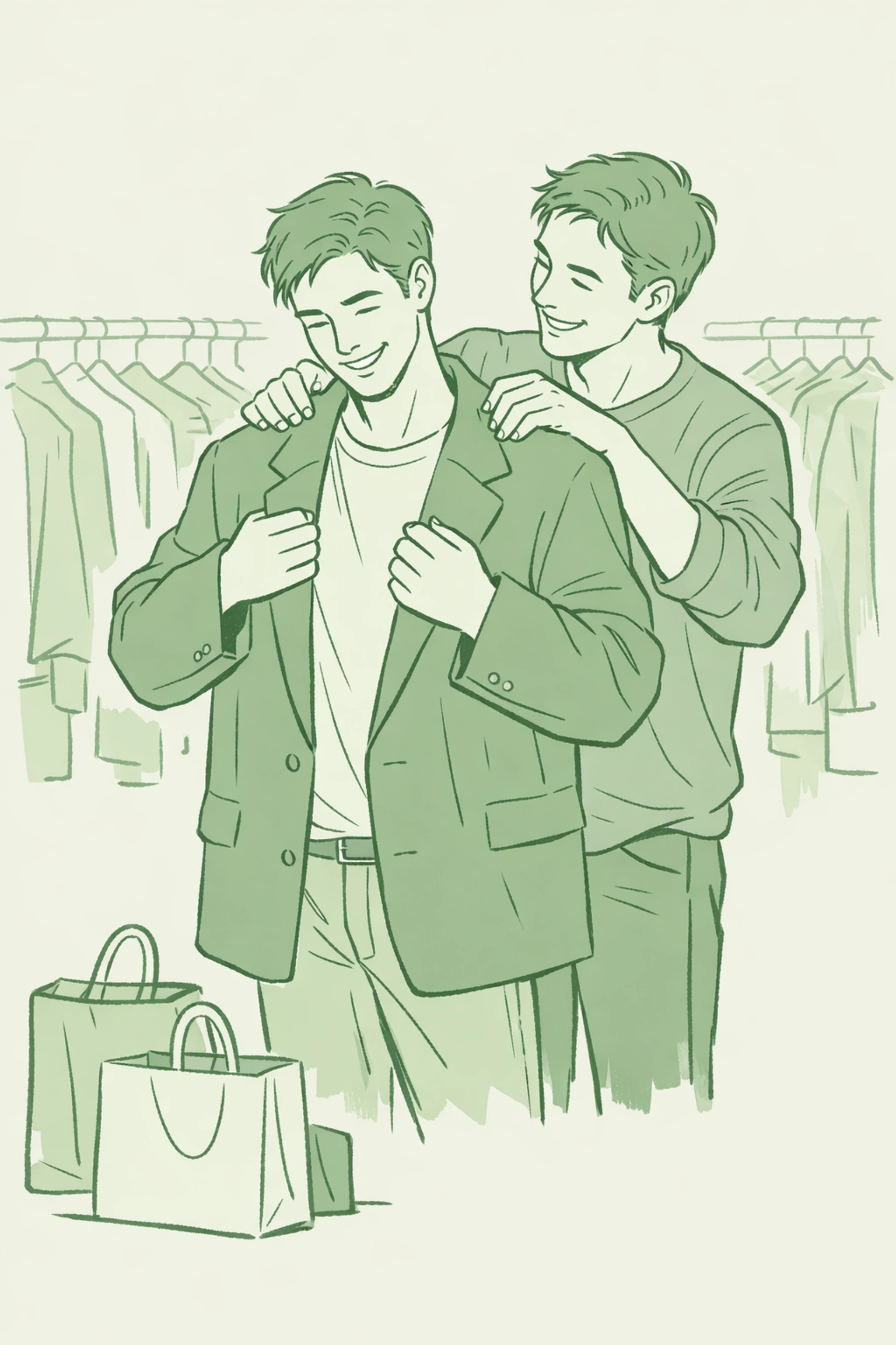 Fitting vintage blazer at thrift store for drag runway look