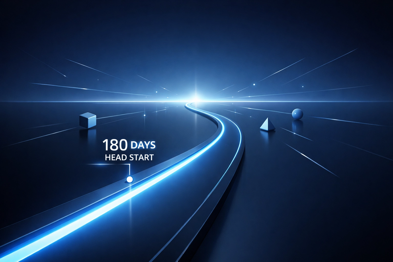A glowing futuristic timeline representing a 180-day lead advantage in real estate prospecting.