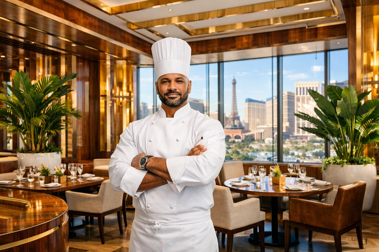 Chef in a Caribbean steakhouse at Sahara Las Vegas highlighting restaurant growth and strategic investment.