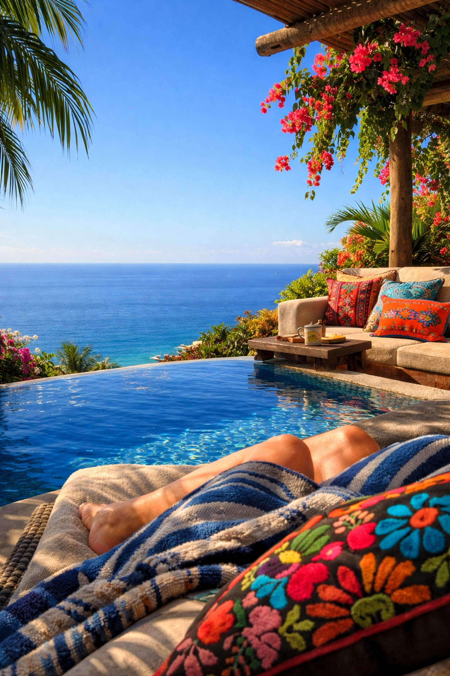 Private villa terrace with infinity pool overlooking ocean in Amapas Puerto Vallarta