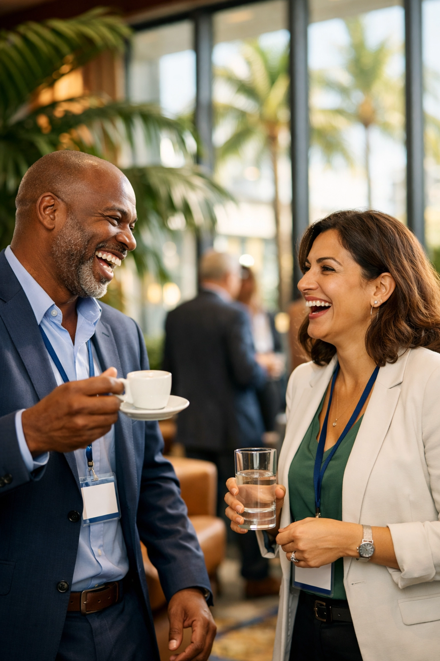 Candid shot of professionals networking at a Miami event captured by a professional corporate event photographer.