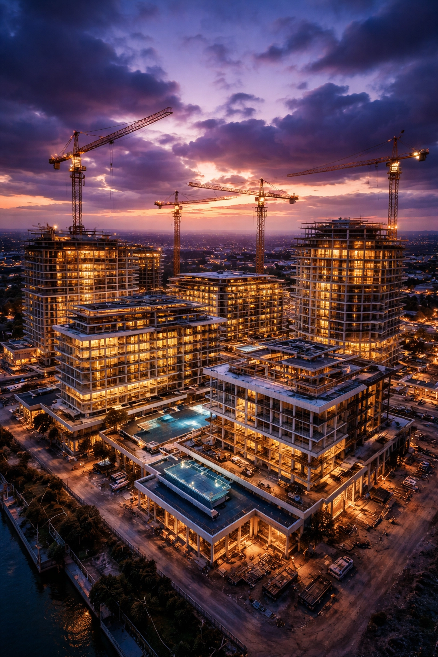 Aerial view of luxury real estate development under construction, showcasing private equity investment growth