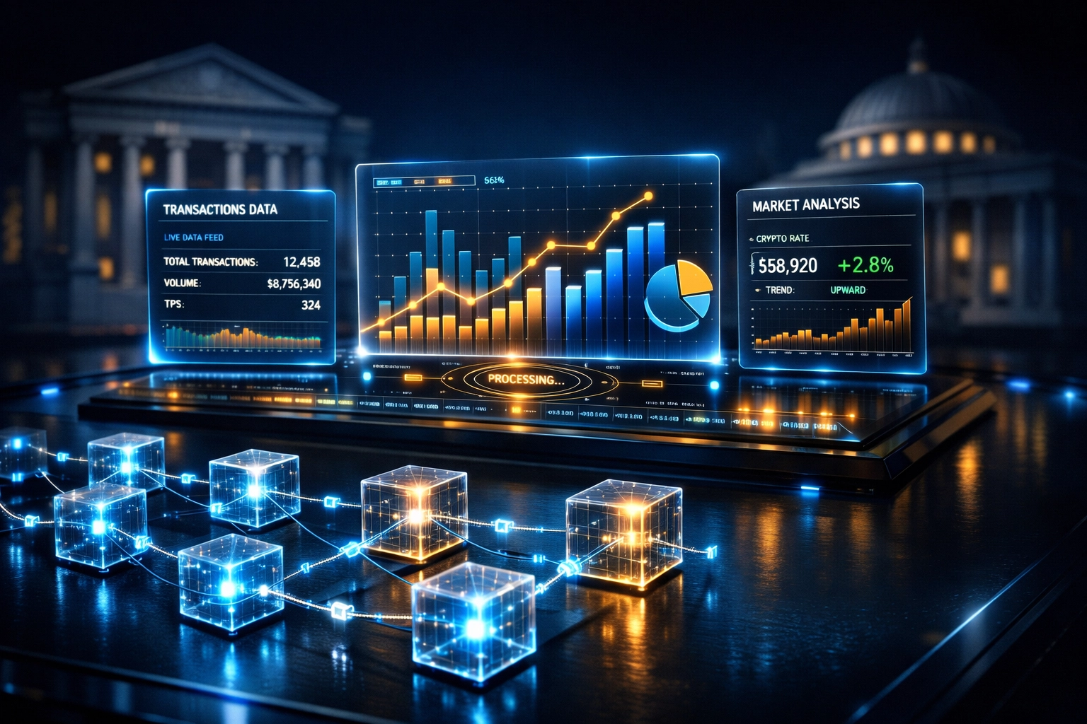 Blockchain payment network visualization showing Web3 infrastructure replacing traditional banking systems