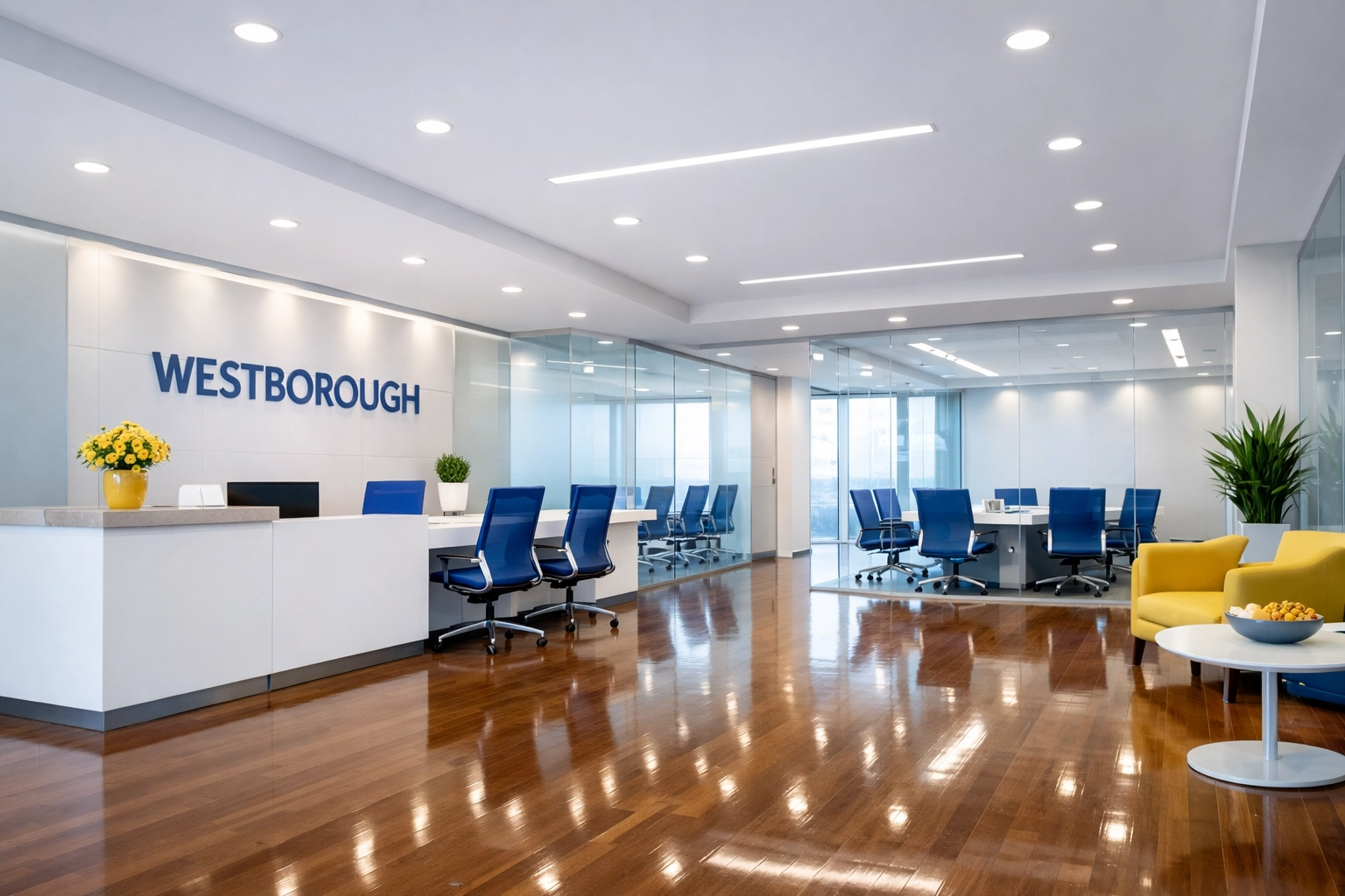 A clean modern office space in Westborough maintained by professional house cleaning Westborough services.