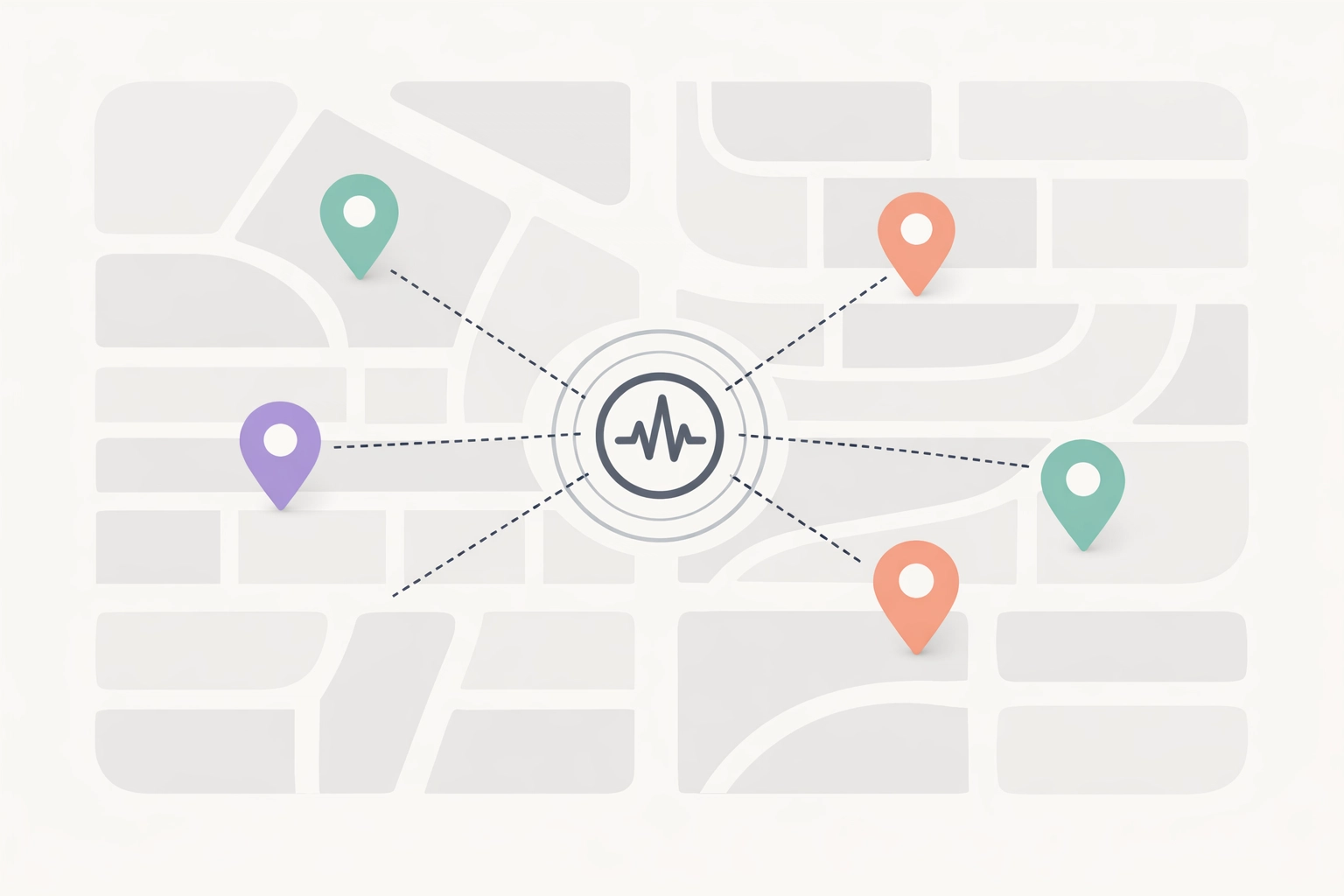 Minimalist Adelaide map showing pins for local business search optimization across various suburbs.