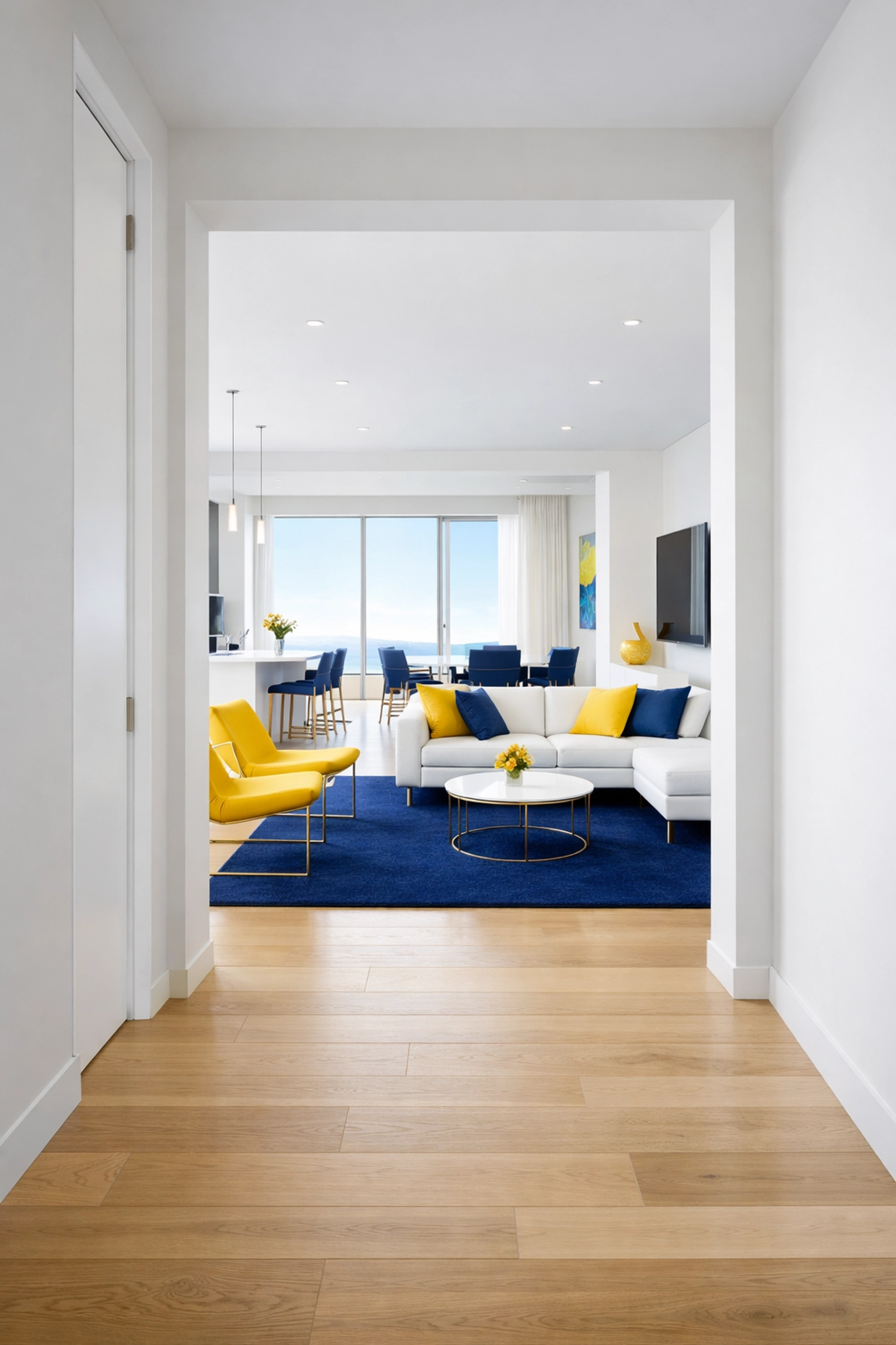 Clean open-concept living area after a stress-free deep cleaning in Wellesley for mental clarity.