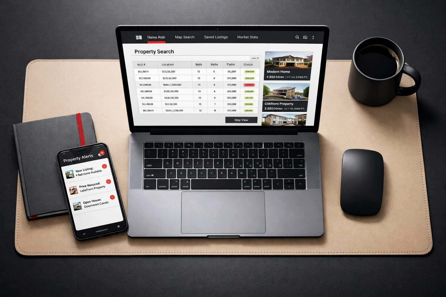 Real estate agent using MLS property search system to find investment opportunities on laptop