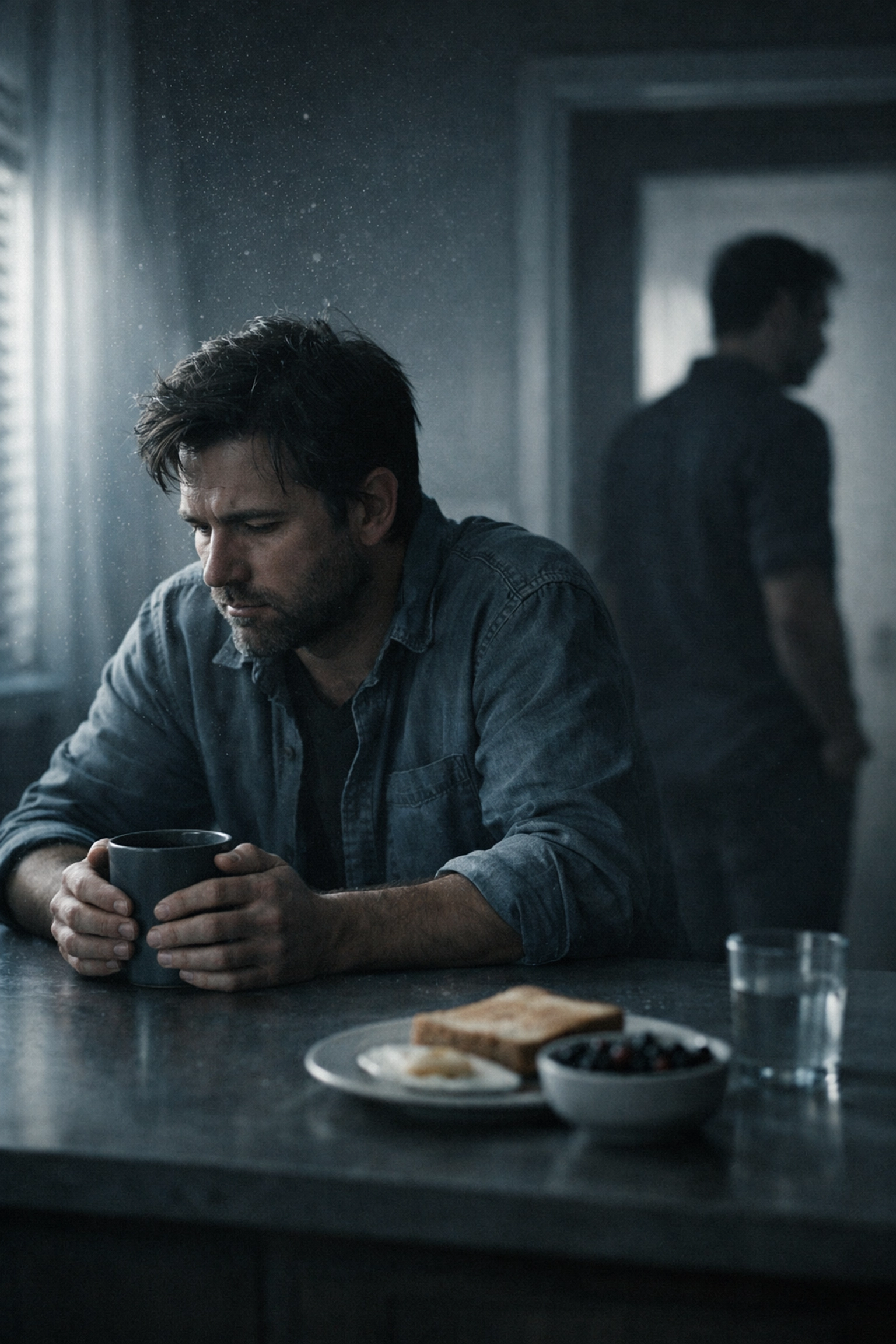 Two men experiencing heartbreak - MM romance emotional intensity through sensory details