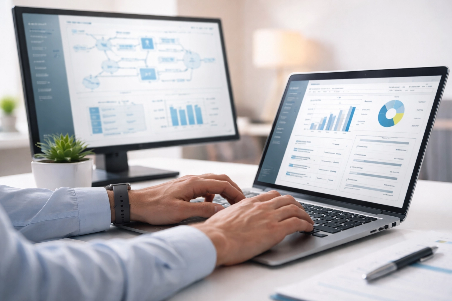 Healthcare administrator automating billing tasks on a laptop to streamline medical billing processes.