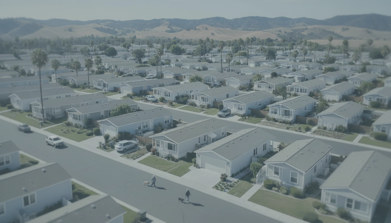 Overhead drone view of a Southern California manufactured home community