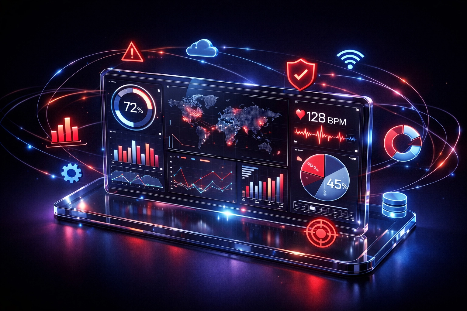 AI monitoring dashboard displaying performance metrics and trust signals for business oversight