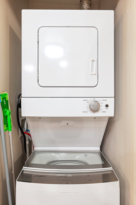 In-unit washer and dryer in a Seattle medical professional housing unit for 13-week assignments.