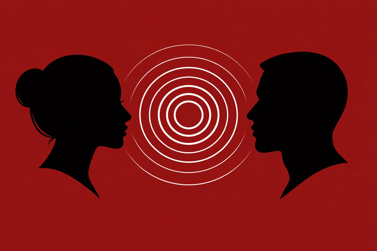 Silhouettes with sound waves illustrating voice search optimization and clear digital communication in Miami.